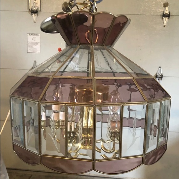 ☘️SOLD☘️Vintage New Box Tiffany Style Plate Glass Swag Ceiling Chandelier Light - Picture 3 of 13